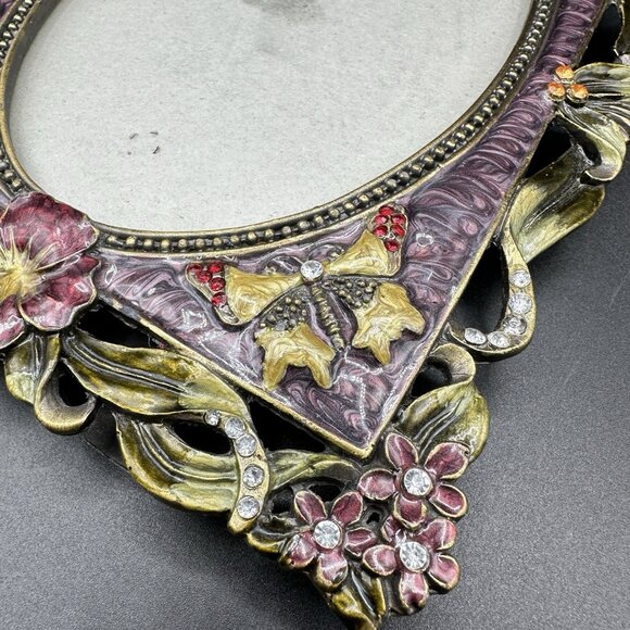 Enamel Jeweled Butterfly Flower Rhinestones Picture Frame Pier 1? Metal Purple - Picture 12 of 16